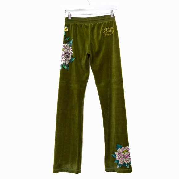 SOLD - Vintage Early 2000s Ed Hardy Green Velour Geisha Tracksuit - Size XS - Picture 12 of 16